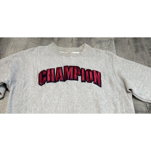 Vintage Champion Sweatshirt Mens Medium Gray Reverse Weave Crewneck Red Logo 90s - Picture 4 of 12